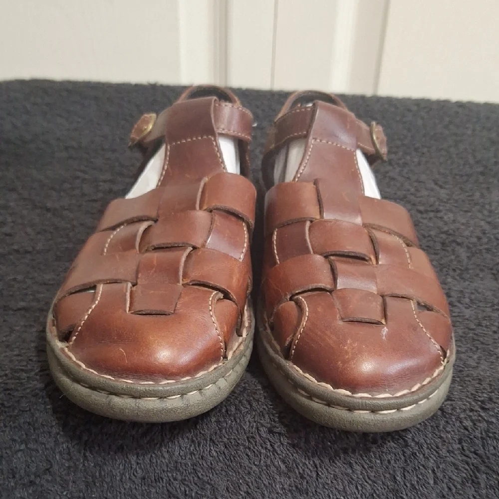 Vintage Bass Brown Leather Woven Espadrilles-8½